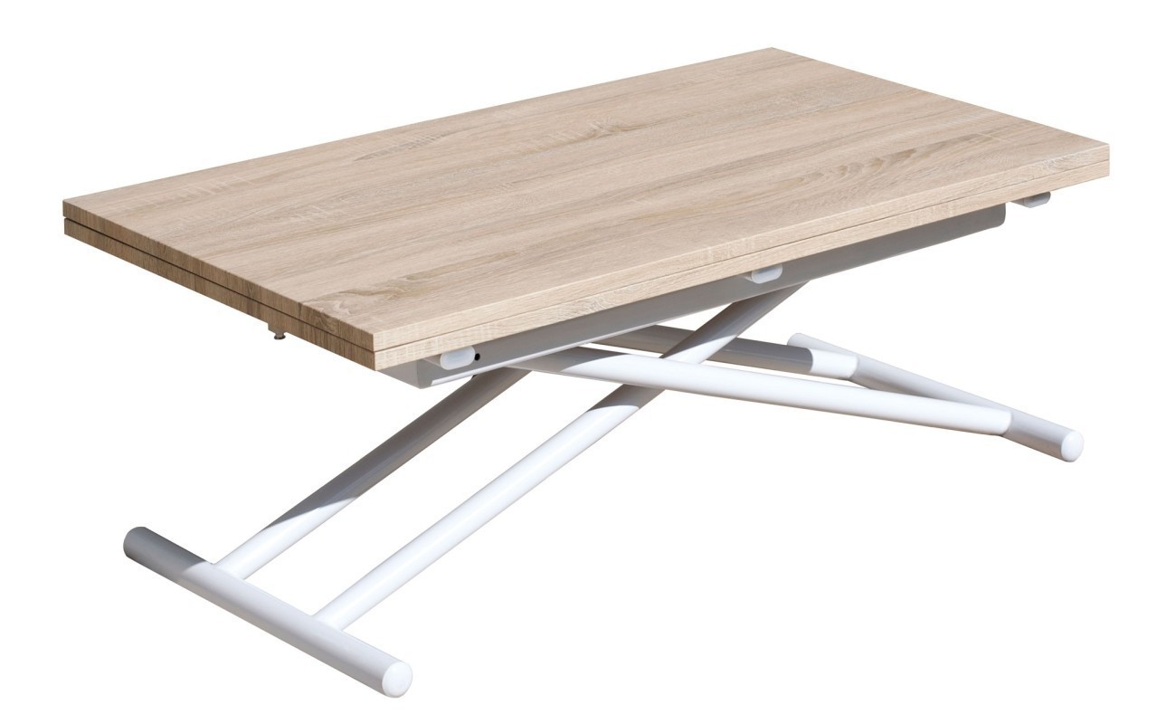 MESA CENTRO ELEVABLE Y EXTENSIBLE UP - DOWN BLANCO / ROBLE 100 X 50 CM