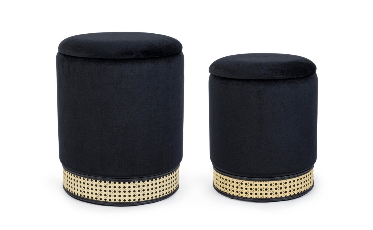 SET CONJUNTO 2 POUFS CONTENEDOR MILENA NEGRO