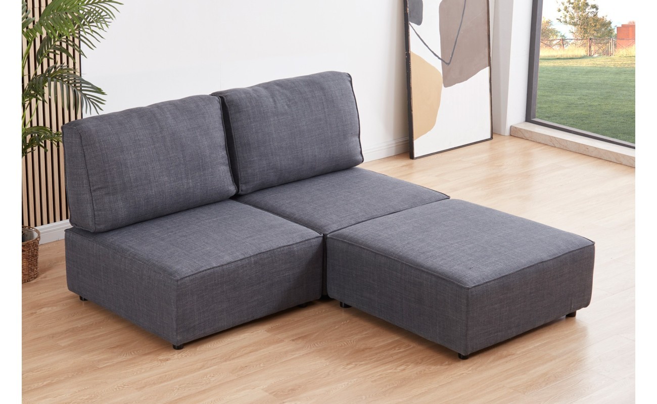 SOFA MODULAR SIN BRAZOS MOU 2 PLAZAS + CHAISELONGUE TEJIDO GRIS 180 x 183 X 93 CM