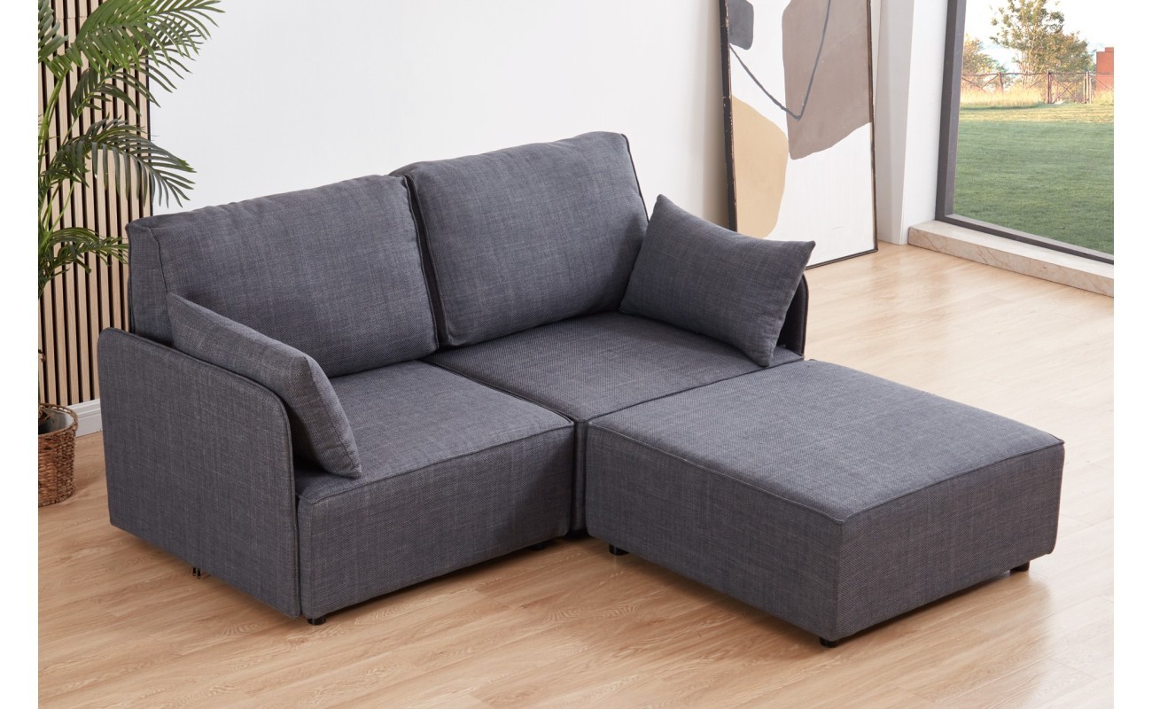 SOFA MODULAR CON BRAZOS MOU 2 PLAZAS + CHAISELONGUE TEJIDO GRIS 186 x 183 X 93 CM