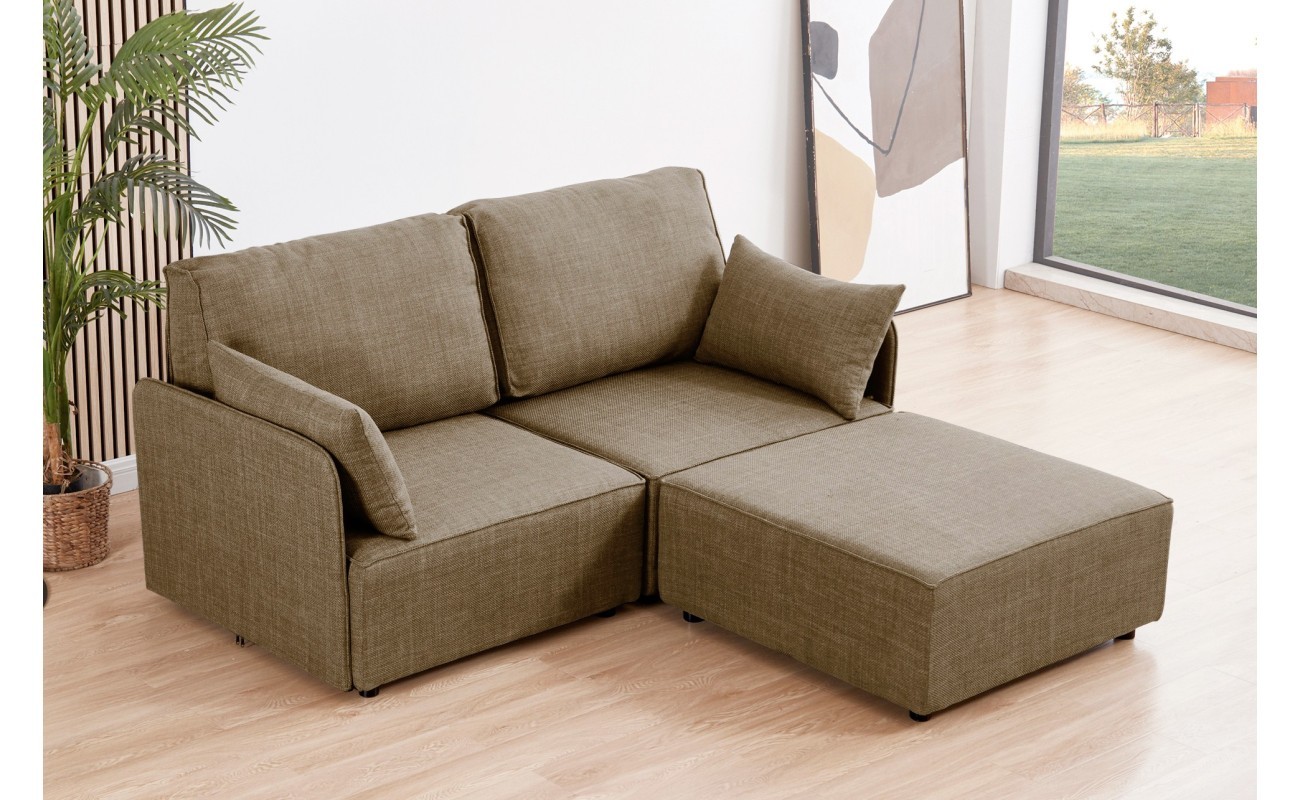 SOFA MODULAR CON BRAZOS MOU 2 PLAZAS + CHAISELONGUE TEJIDO BEIGE 186 x 183 X 93 CM