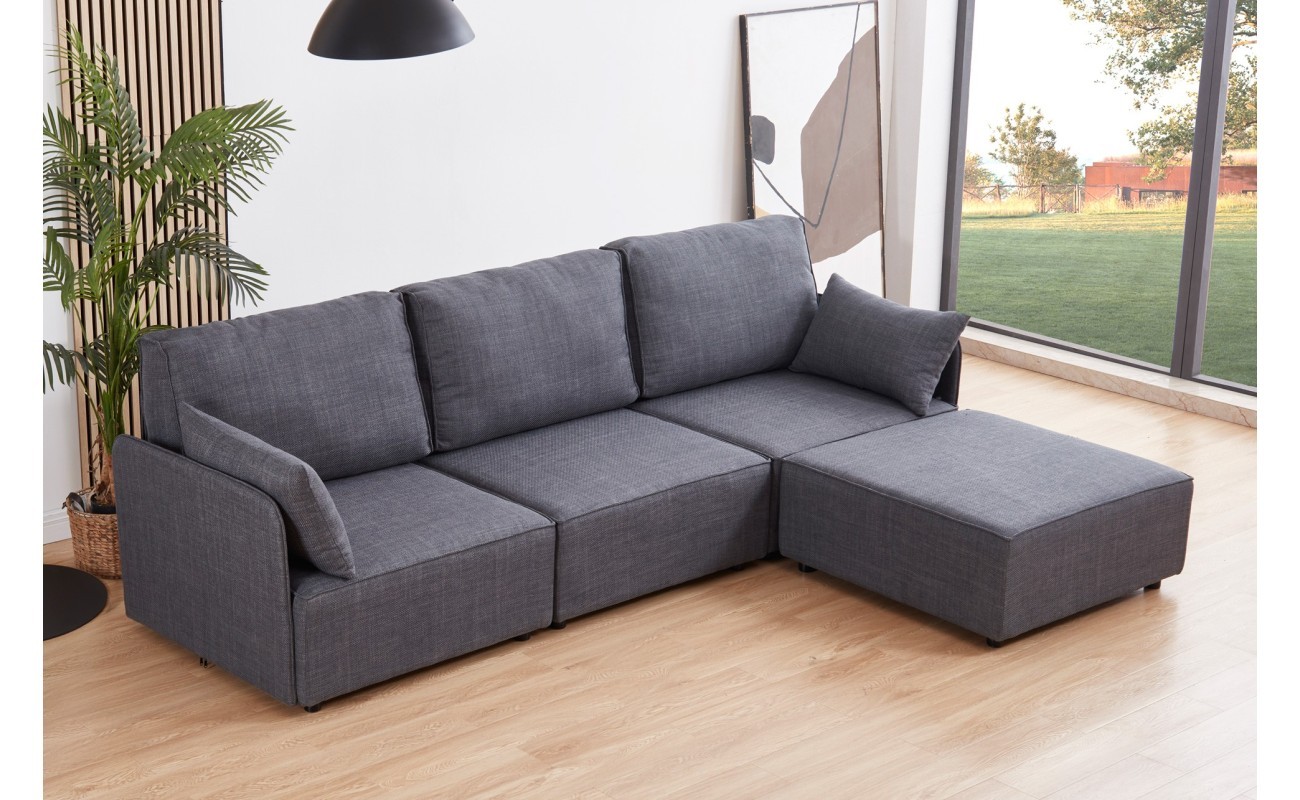 SOFA MODULAR CON BRAZOS MOU 3 PLAZAS + CHAISELONGUE TEJIDO GRIS 276 x 183 X 93 CM