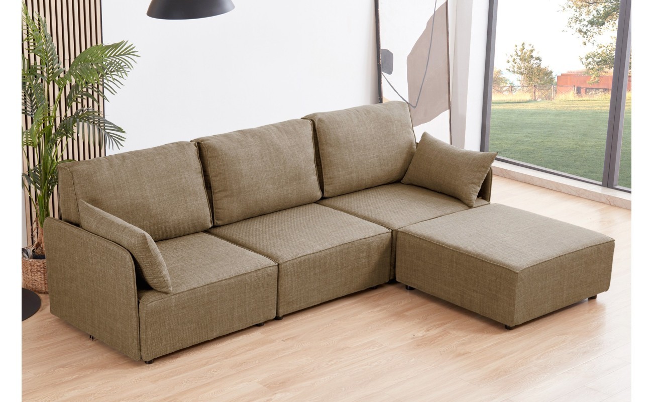 SOFA MODULAR CON BRAZOS MOU 3 PLAZAS + CHAISELONGUE TEJIDO BEIGE 276 x 183 X 93 CM