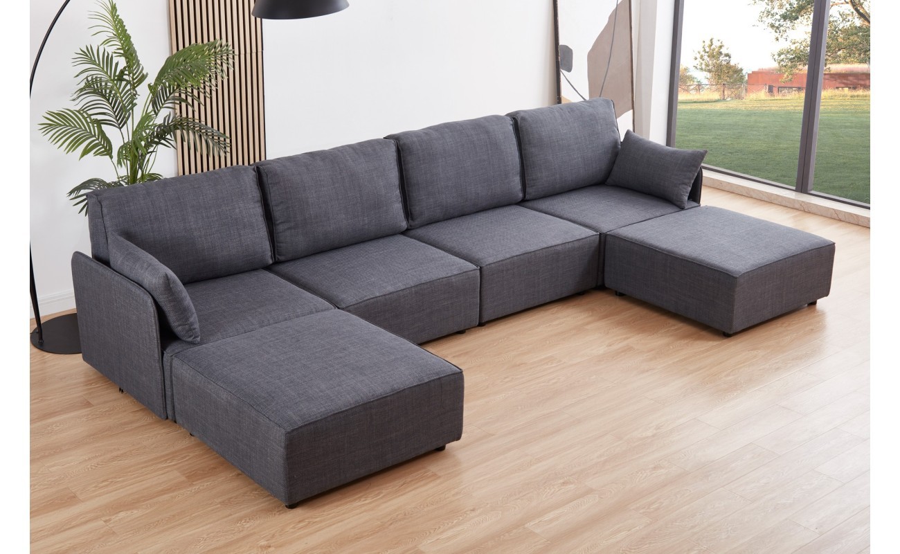 SOFA MODULAR CON BRAZOS MOU 4 PLAZAS + 2 CHAISELONGUE TEJIDO GRIS 366 x 183 X 93 CM