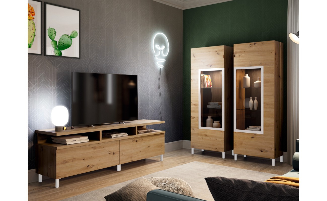 Comprar Mueble de salón blanco por módulos: Mueble Tv + Armario alto +  Estantería + Vitrina .