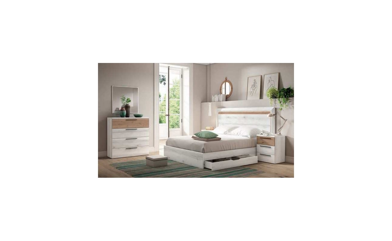 Pack Dormitorio Matrimonio Couple Completo Color Blanco Moderno (cabecero +  2 mesitas 2c + cómoda)
