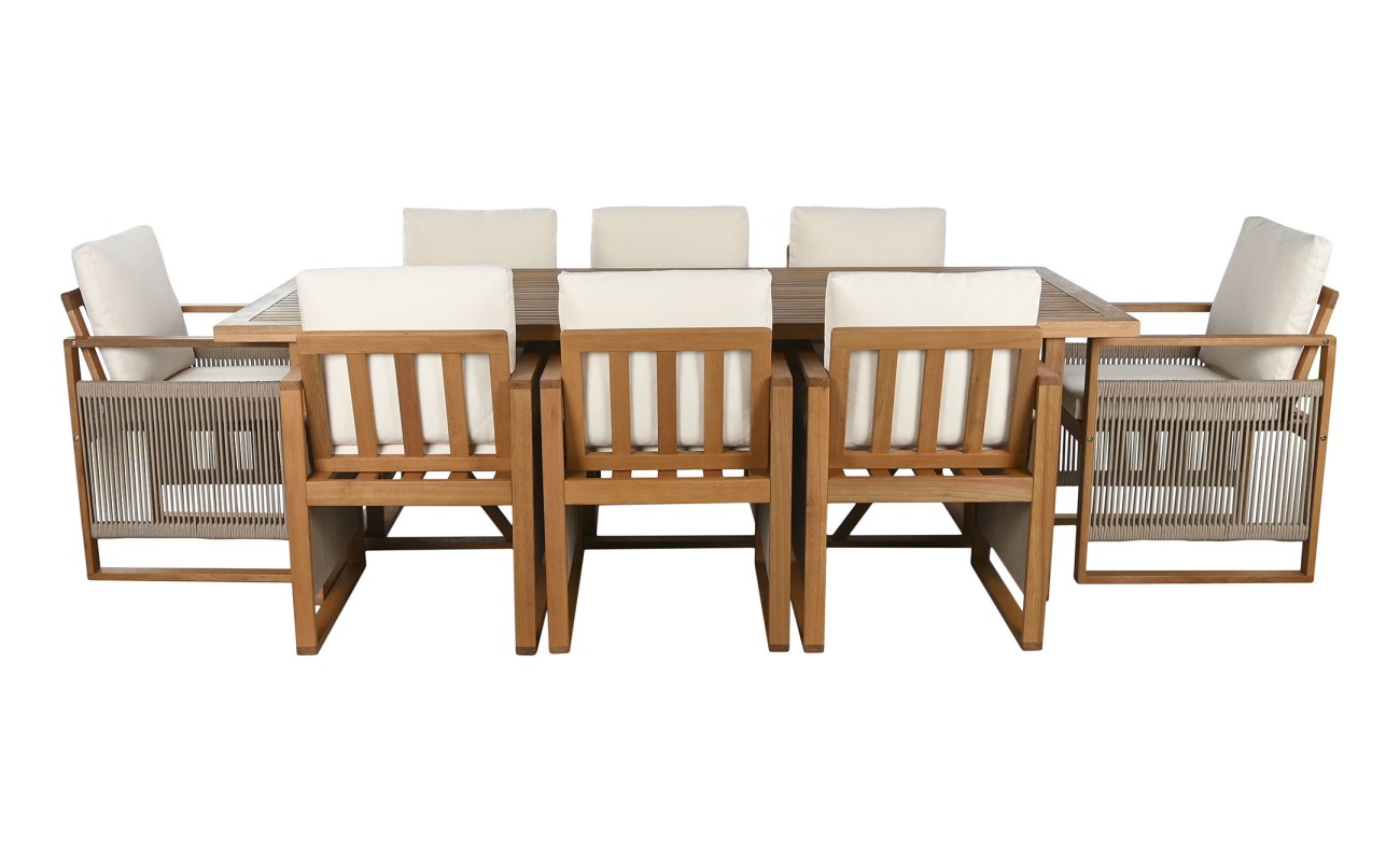 MESA COMEDOR SET 9 EUCALIPTO 230X100X75 8 COMENSAL