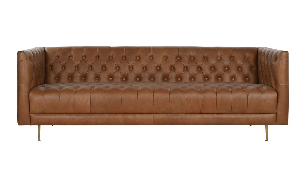 SOFA PIEL ACERO 209X77X74 CAPITONE COGNAC