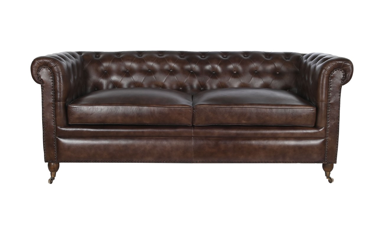 SOFA PIEL 190X77X80 CHESTER 3 PLAZAS MARRON OSCURO