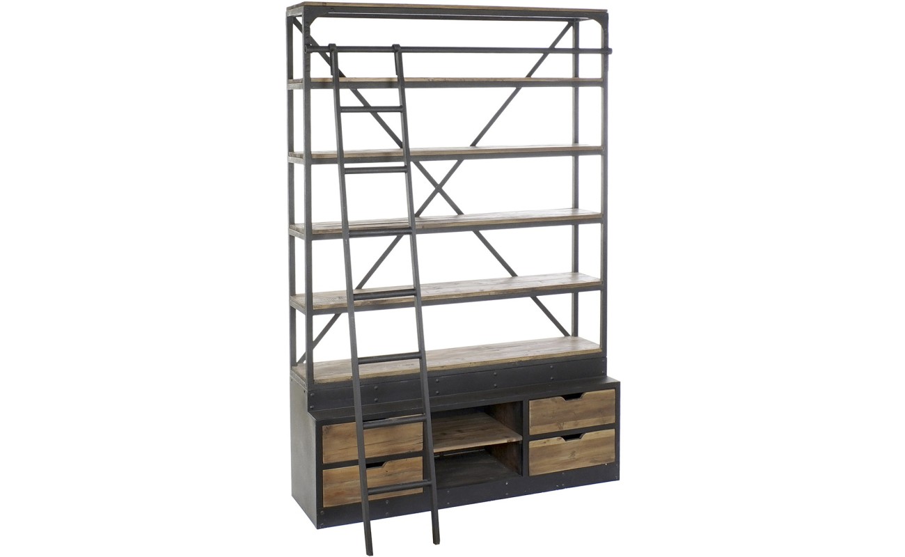 LIBRERIA PINO METAL 160X45X243 ESCALERA INCLUIDA