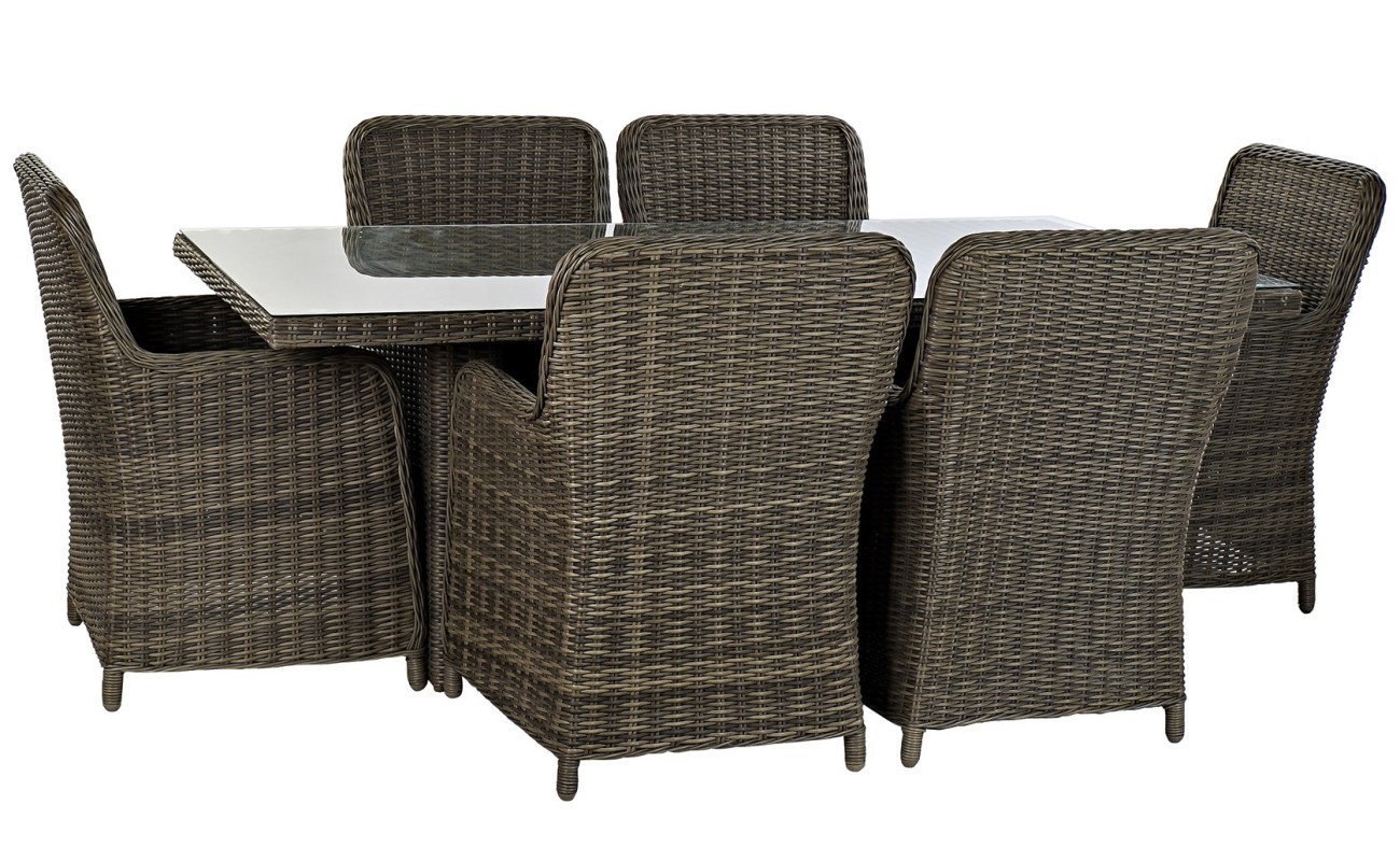 MESA COMEDOR SET 7 RATAN SINTETICO 200X100X75 5 MM