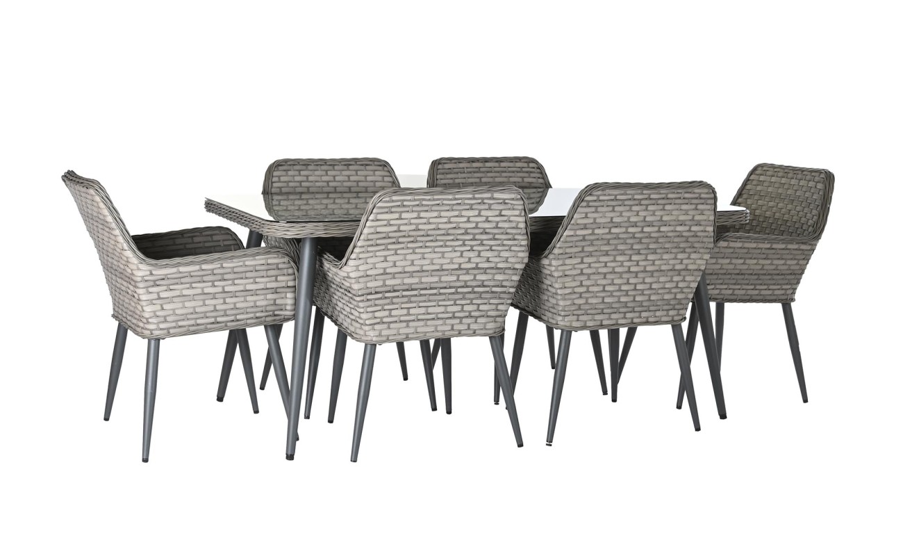 MESA COMEDOR SET 7 RATAN SINTETICO ACERO 166X92X72