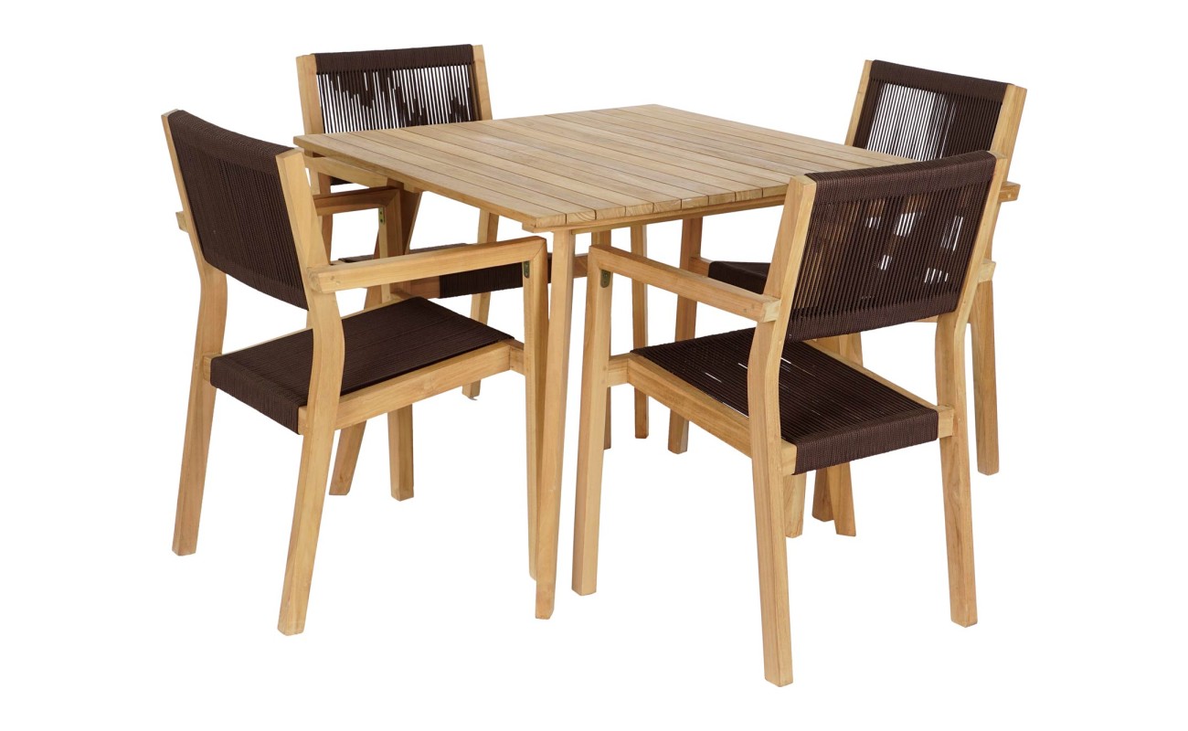 MESA SET 5 TECA CUERDA 90X90X75 54X56X84 MARRON