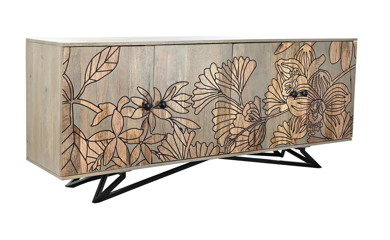 BUFFET MANGO METAL 177X45X74 FLORES GRIS