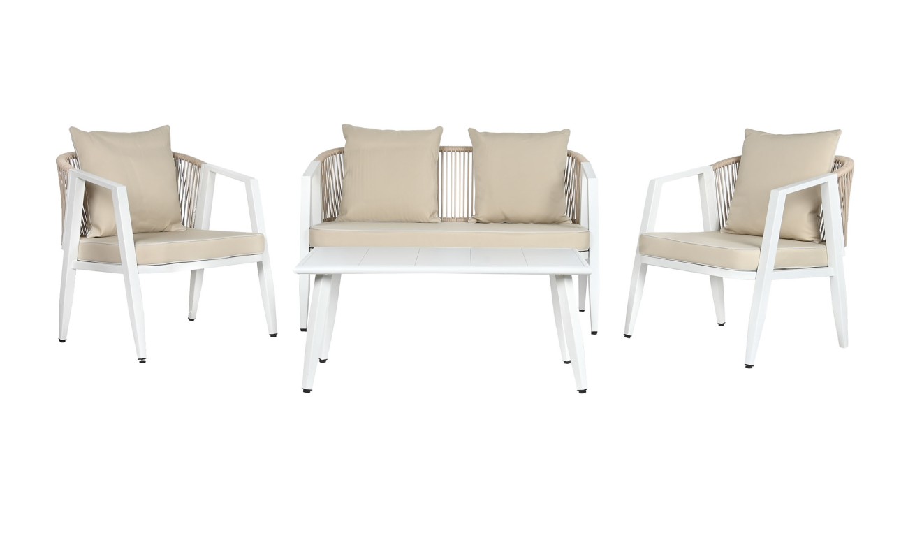 SOFA SET 4 ACERO POLIESTER 123X66X72 BLANCO