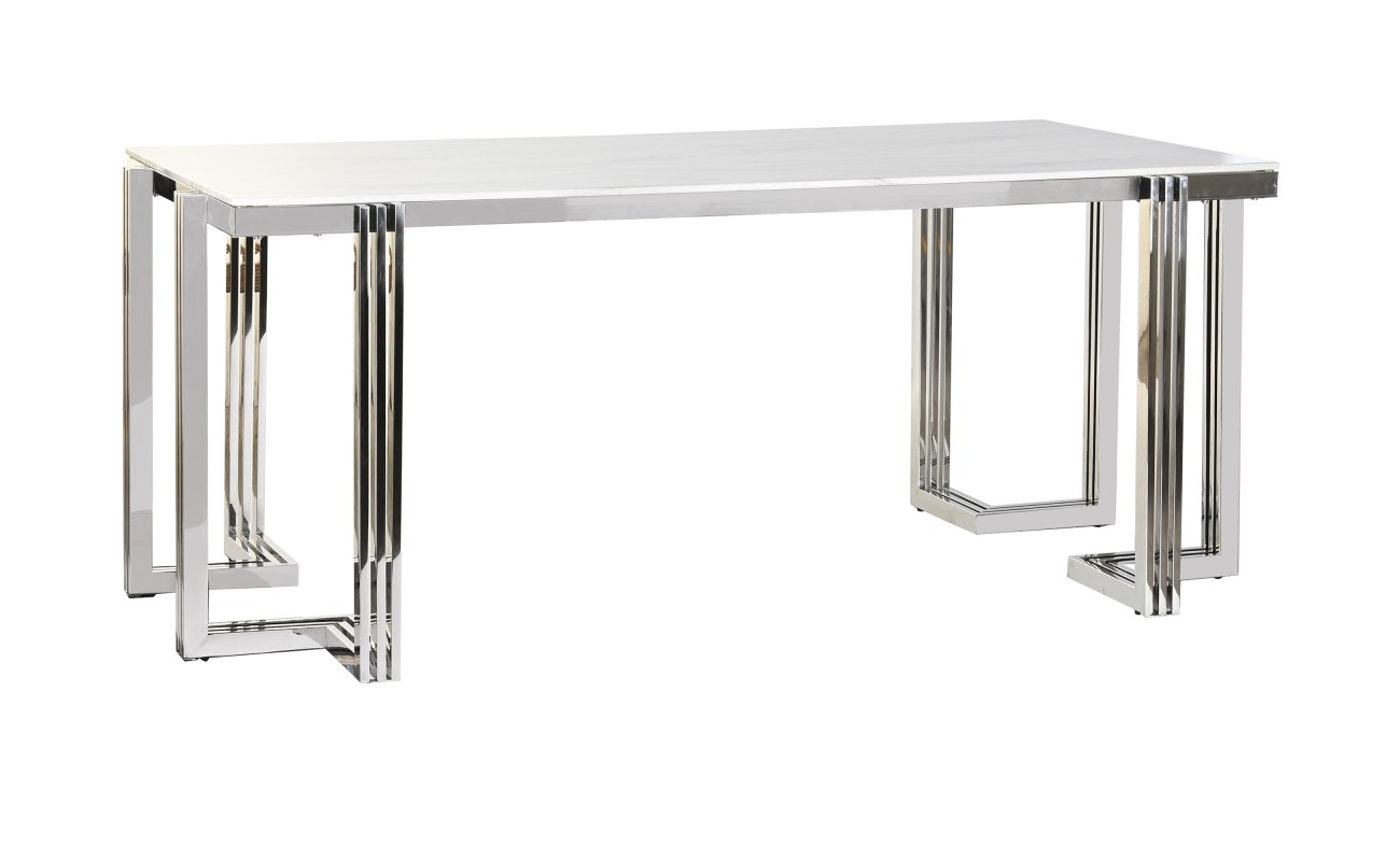 MESA COMEDOR ACERO CRISTAL 180X90X76 SIMIL MARMOL