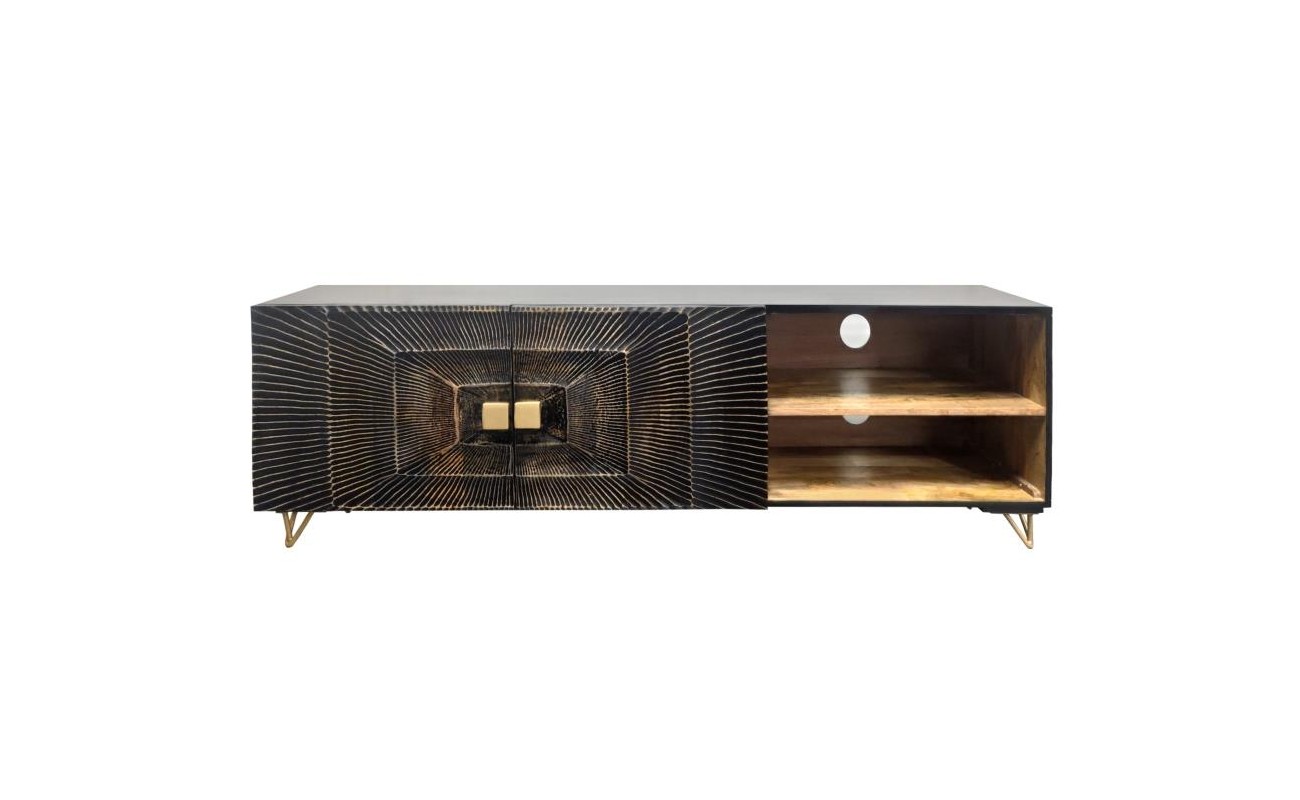 MUEBLE TV MANGO METAL 160X40X50 MANDALA NEGRO