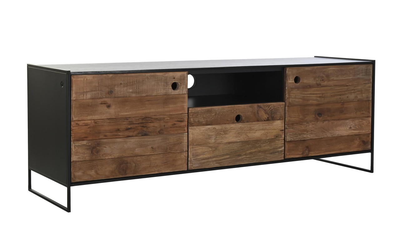 MUEBLE TV MADERA RECICLADA PINO 144,5X40X51 NEGRO