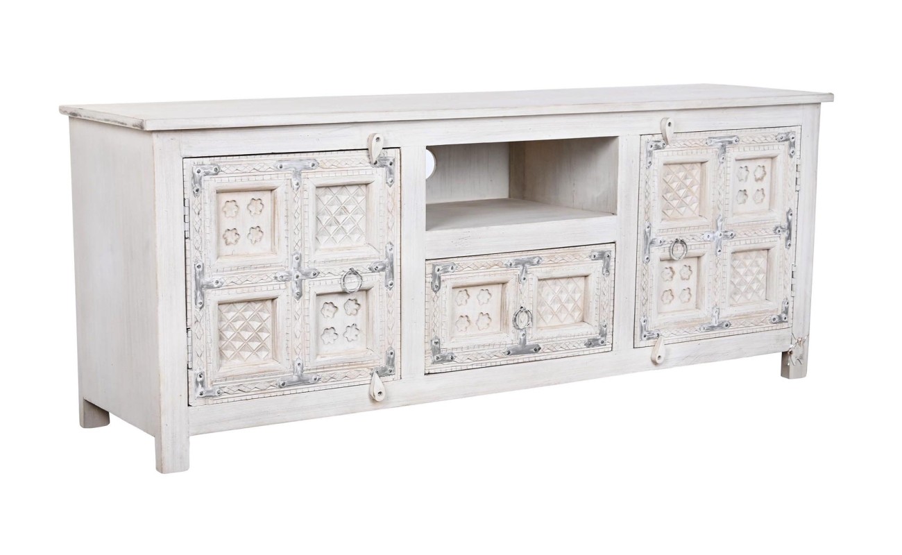 MUEBLE TV MANGO MADERA 151X40X60 ENVEJECIDO BLANCO