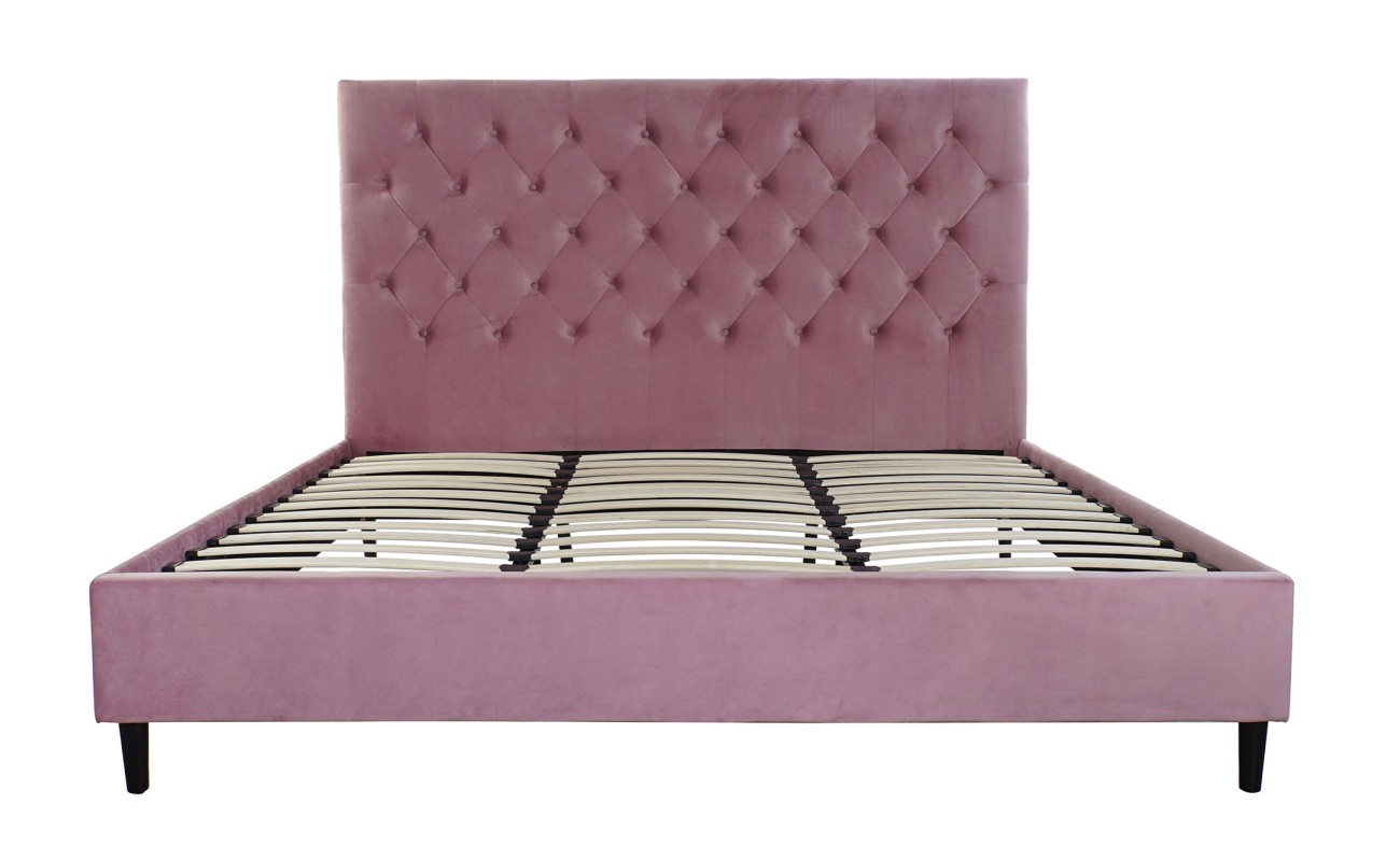 CAMA MADERA METAL 187X210X137 CAPITONE ROSA