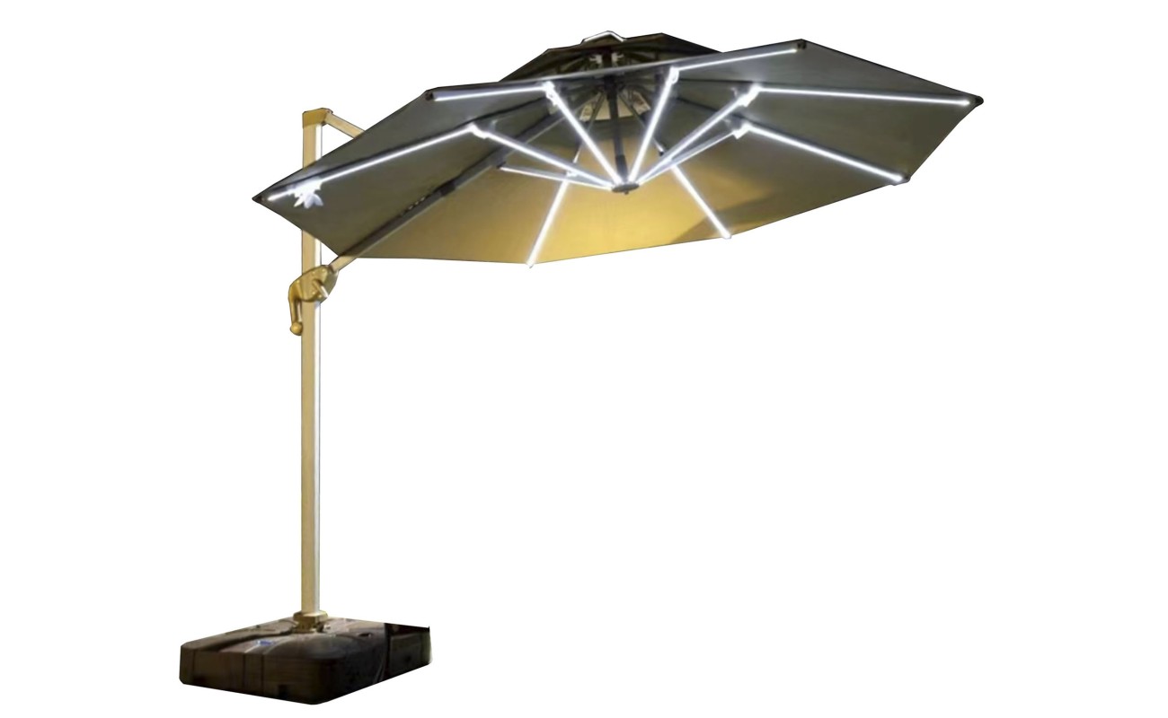 PARASOL ALUMINIO 290X350X280 220 GSM. LED + BASE G