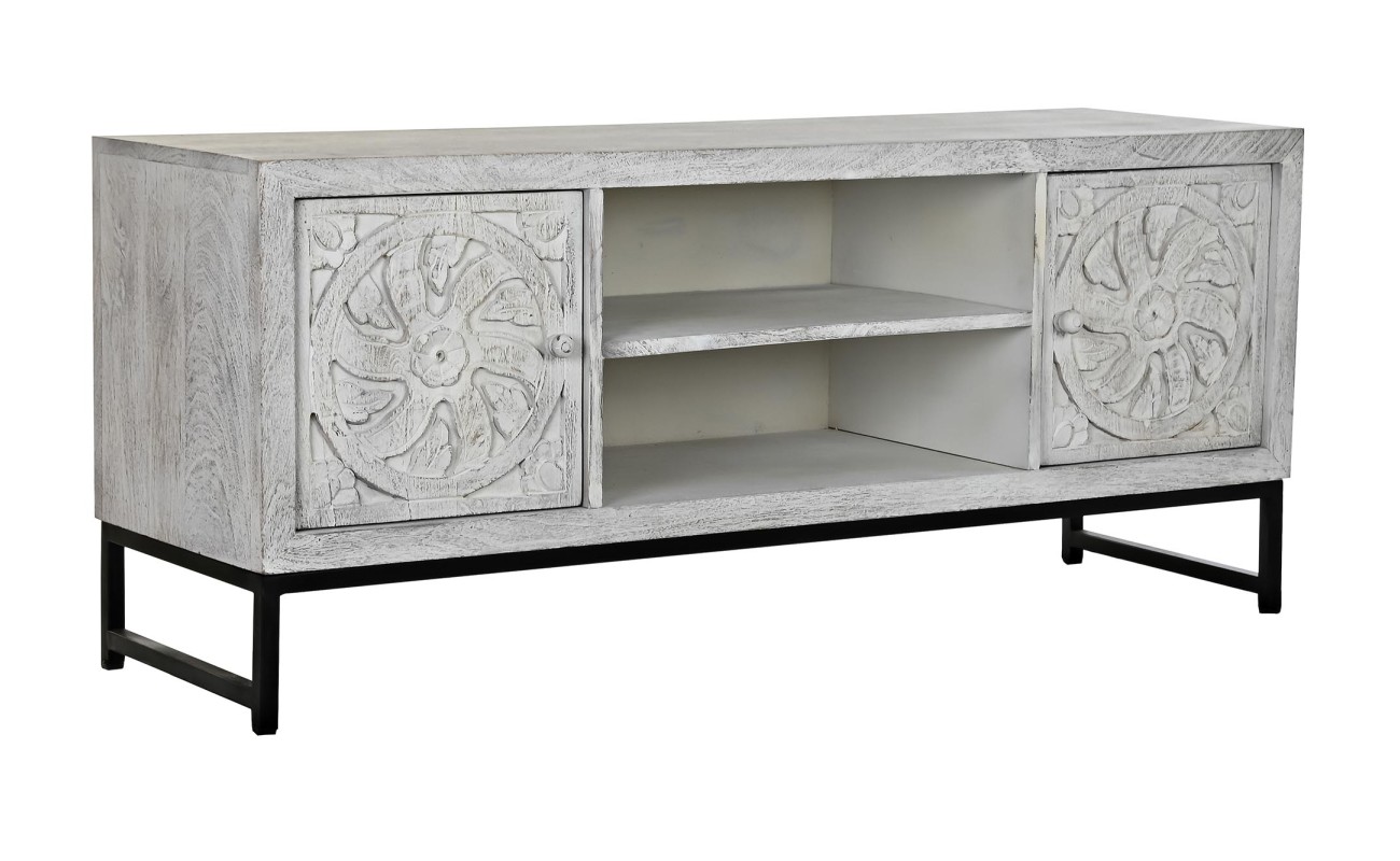 MUEBLE TV MANGO METAL 130X40X55 MANDALA BLANCO