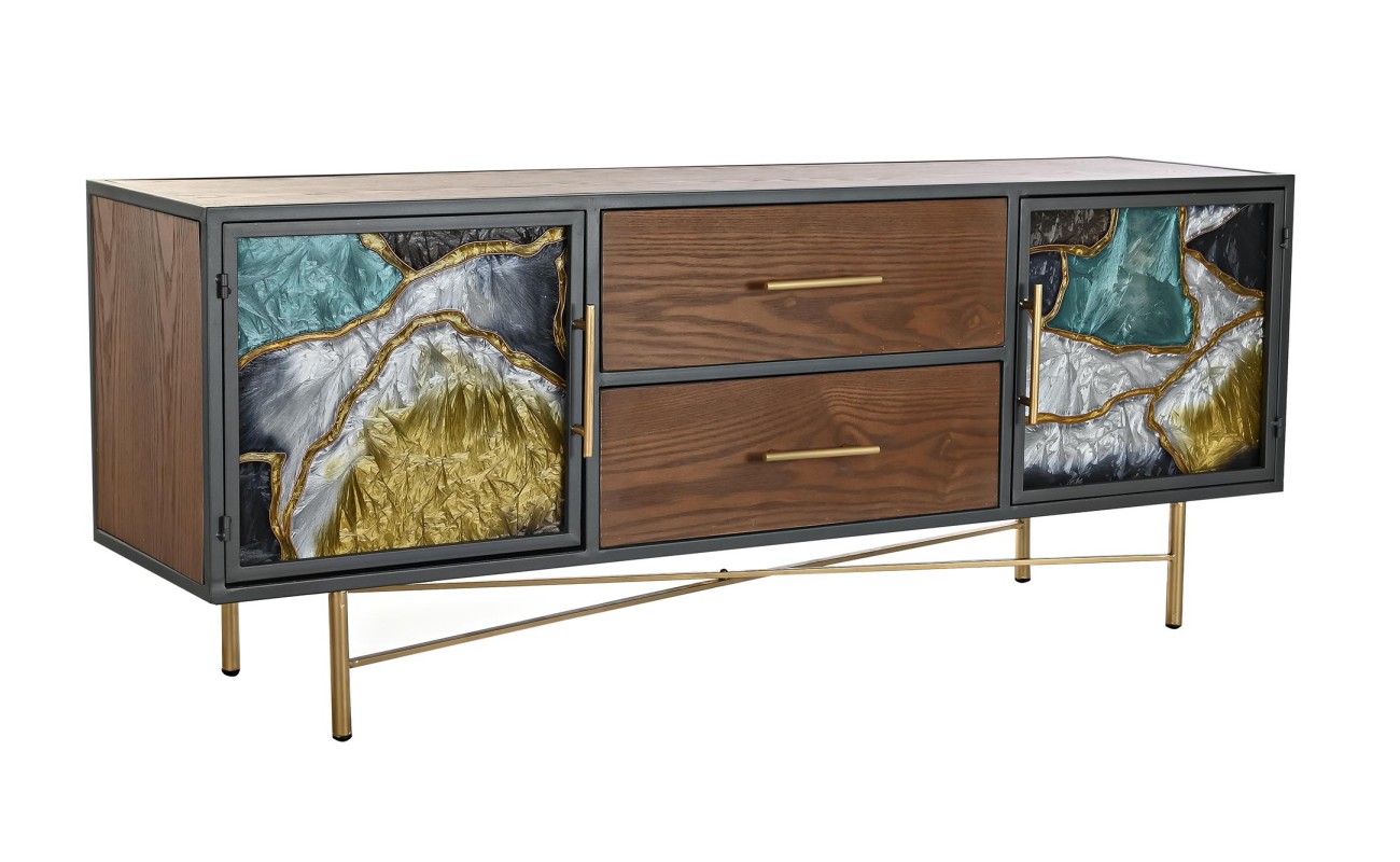 MUEBLE TV METAL CRISTAL 140X35X55 MARRON OSCURO