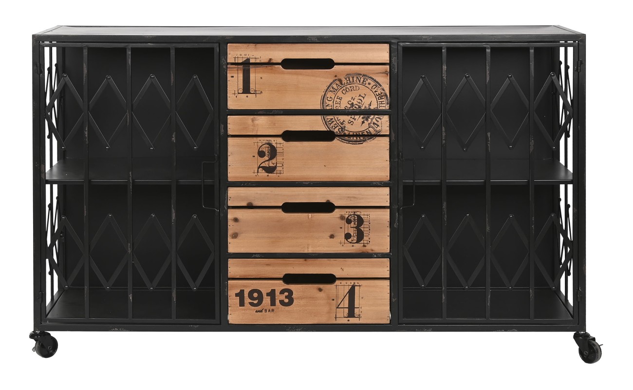 CAJONERA ABETO METAL 122,5X32,5X74 RUEDAS NEGRO