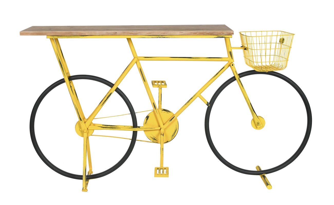 CONSOLA METAL MADERA 160X40X88 BICICLETA AMARILLO