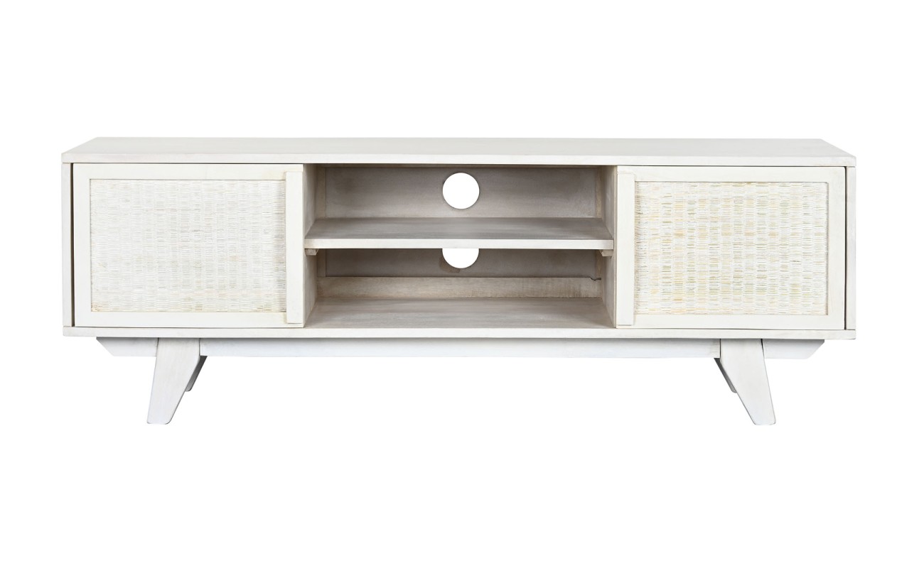 MUEBLE TV MANGO RATAN 128X40X45 BLANCO ROTO