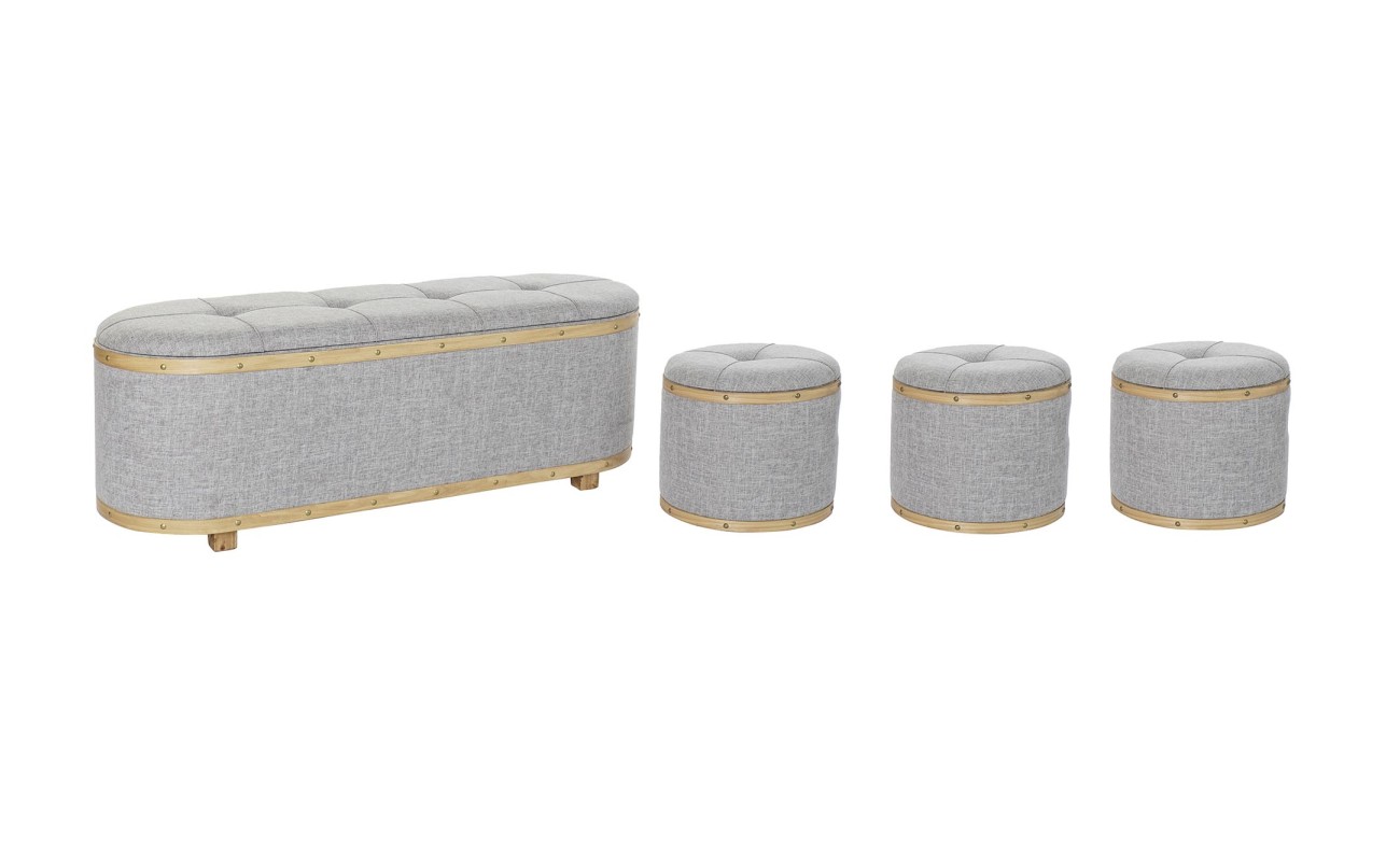 DESCALZADORA SET 4 POLIESTER MADERA 120X45X43 GRIS